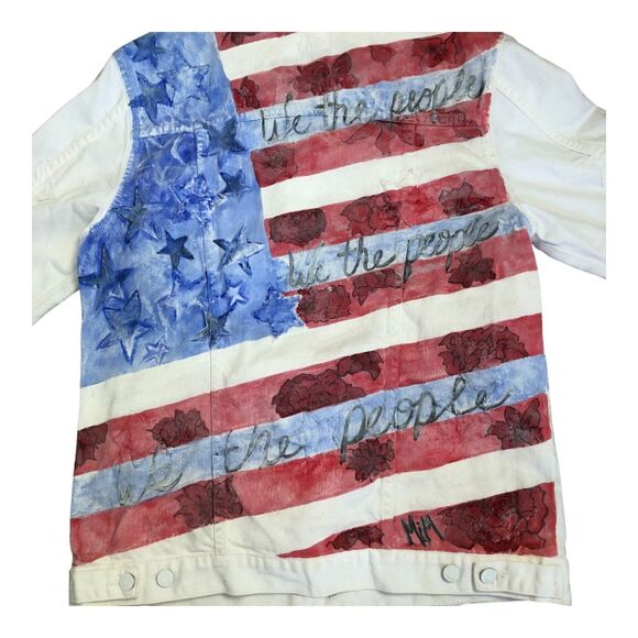 Rails White Knox Stars Women's American Flag Hand Painted Denim Jean Jacket Sz L - Picture 3 of 16